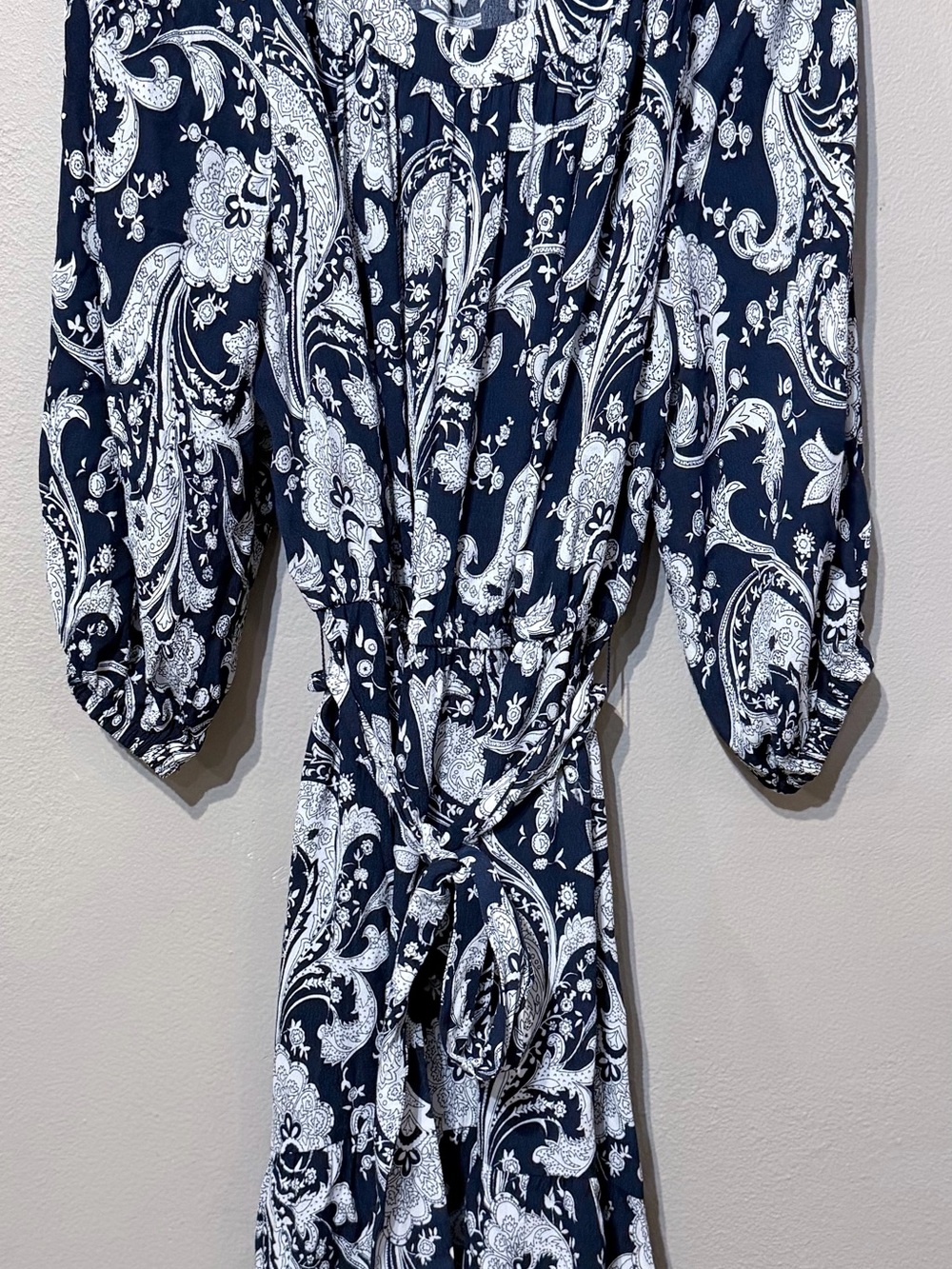 Talbots Plus Size 2X Navy & White Paisley Tie-Waist Dress